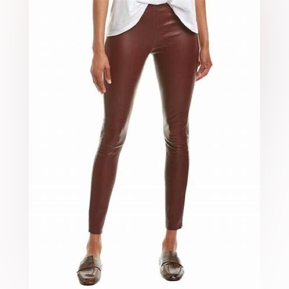 LAMARQUE Winnie Stretch Leather Legging In Burgundy Wine Color S - Picture 1 of 16